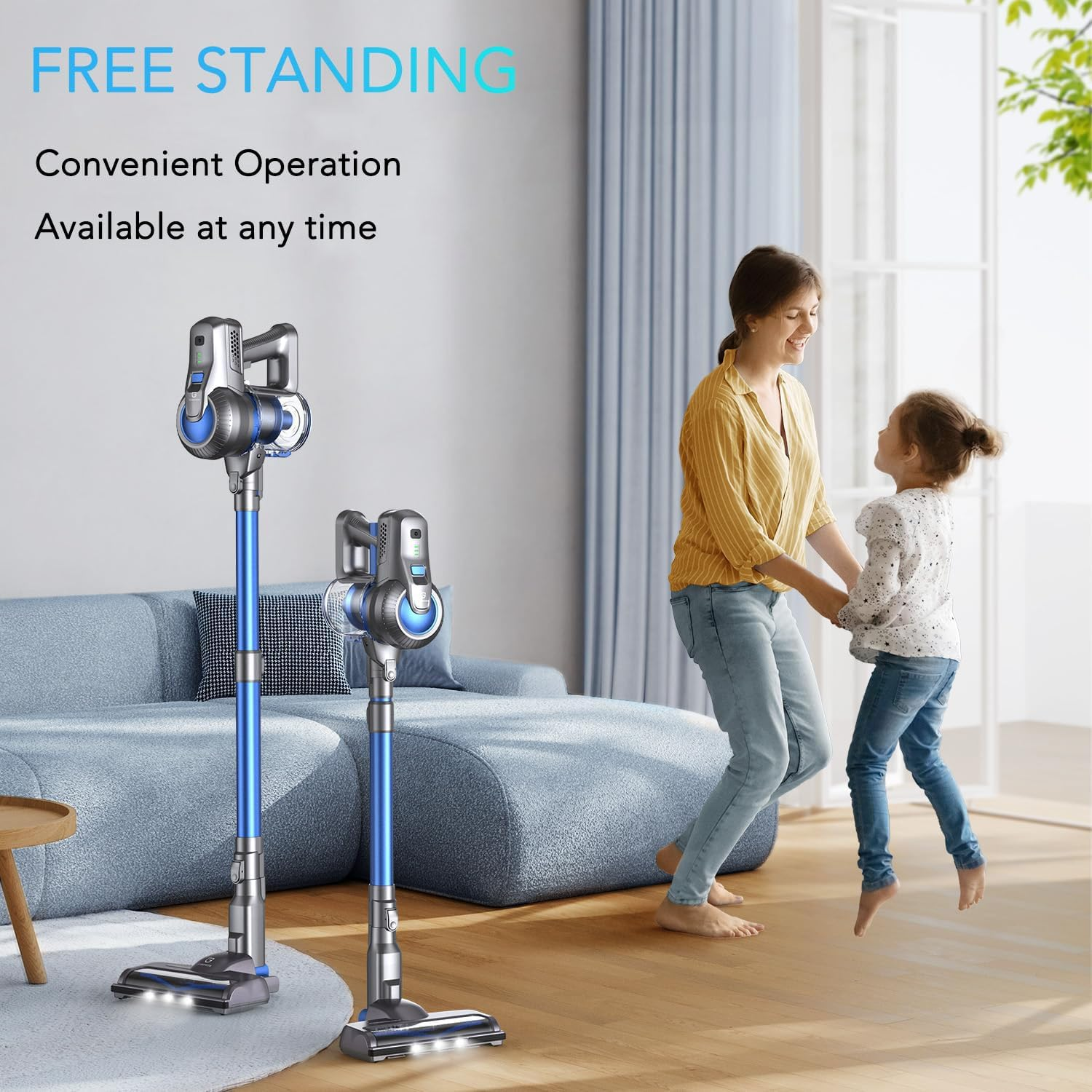 Greenote Cordless Vacuum Cleaner, 6 in 1 Lightweight Vacuum Cleaners, 22KPA 200W Stick Vacuum Cleaner Self-Standing Aspirateur with LED Floor Brush Cordless Vacuums for Hardwood, Floor Carpet