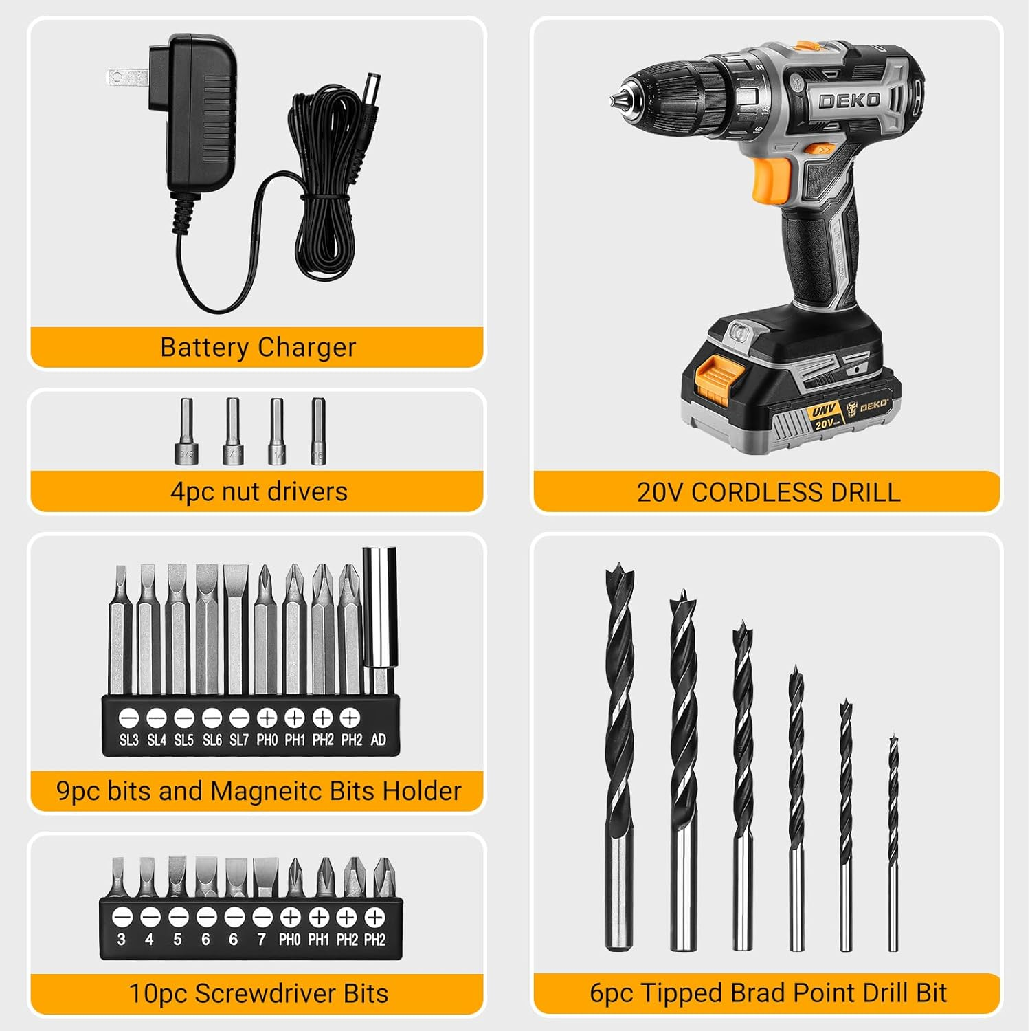 AZMERA 20V Cordless Power Drill Set with Battery & Charger – Electric Drill Driver Kit