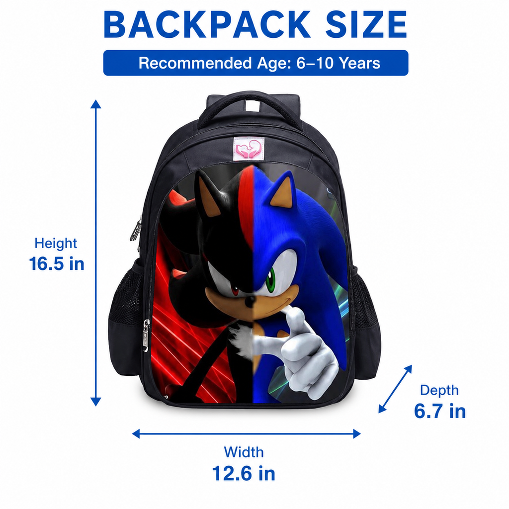 Kids School Backpack, Cartoon Character Print Bookbag with Front Zip Pocket and Dual Side Mesh Pockets, 16.5 x 12.6 x 6.7 in, Style E