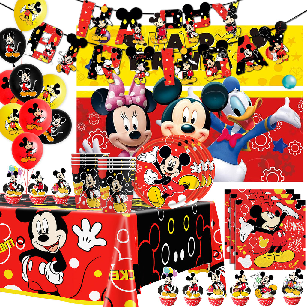 Classic Cartoon Mouse Theme Birthday Party Decorations Set – Kids Party Supplies with Banner, Balloons, Tableware & Cake Toppers (Red & Black Style)
