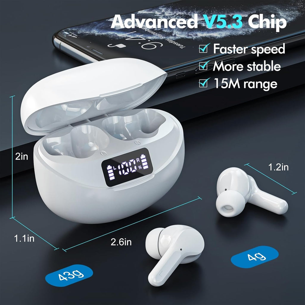 Wireless Bluetooth Earbuds with LED Display Charging Case – True Wireless Stereo Headphones for Gym, Sports & Daily Use