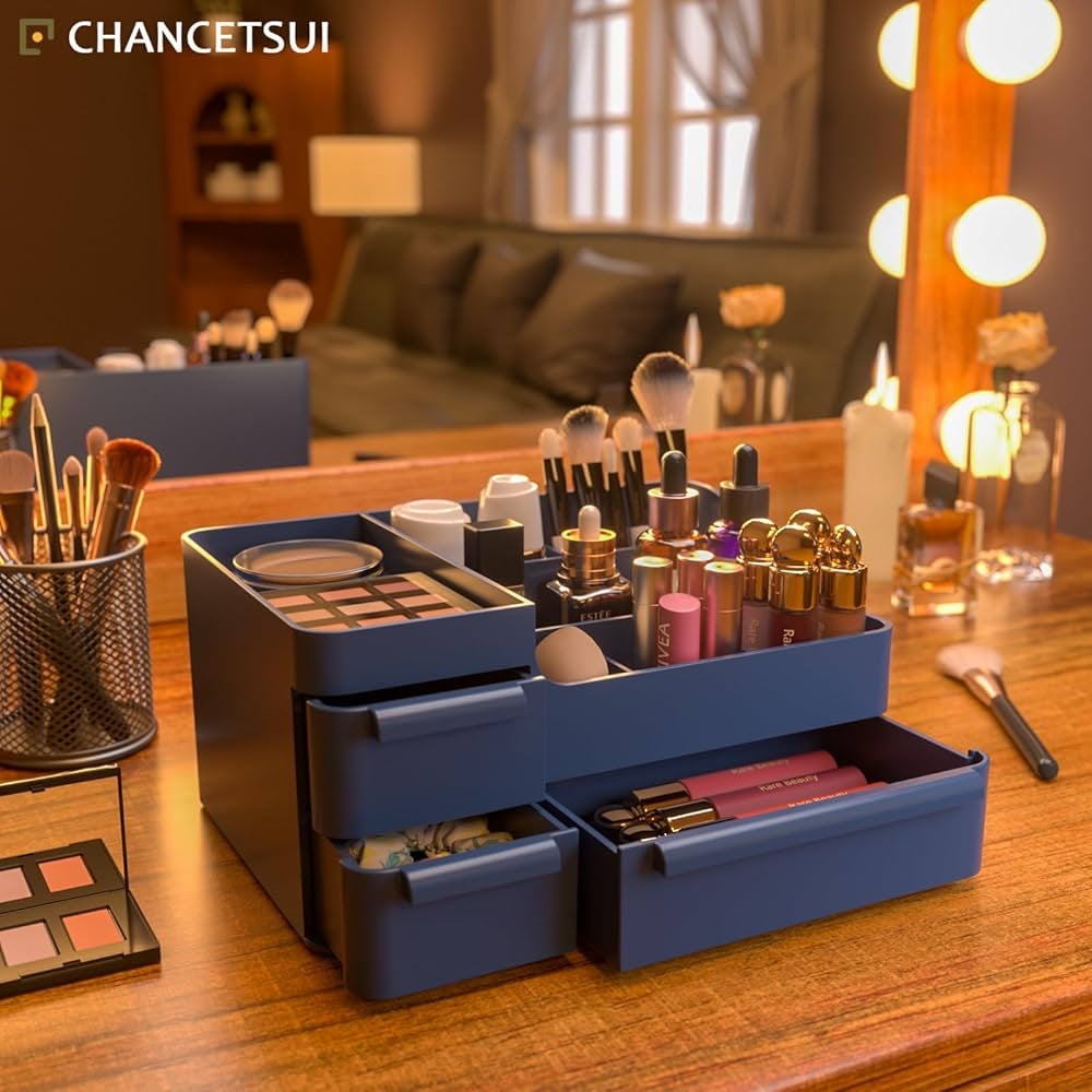 3-Drawer Makeup Organizer with Clear Pull-Out Drawers – PET Cosmetic Storage Box for Vanity, Bathroom & Desk
