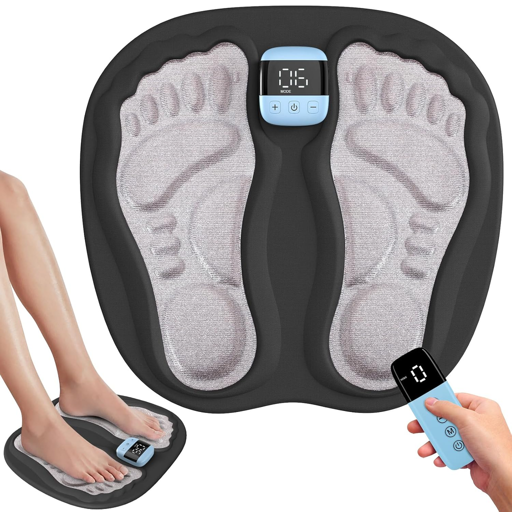 Portable Electronic Foot Massage Mat with Adjustable Modes, 19 Intensity Levels and USB Rechargeable Controller