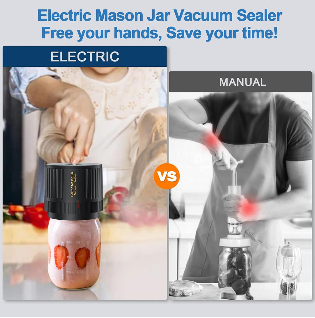 Electric Mason Jar Vacuum Sealer Kit – Portable Food Storage Vacuum Pump with 10 Lids for Regular & Wide Mouth Jars