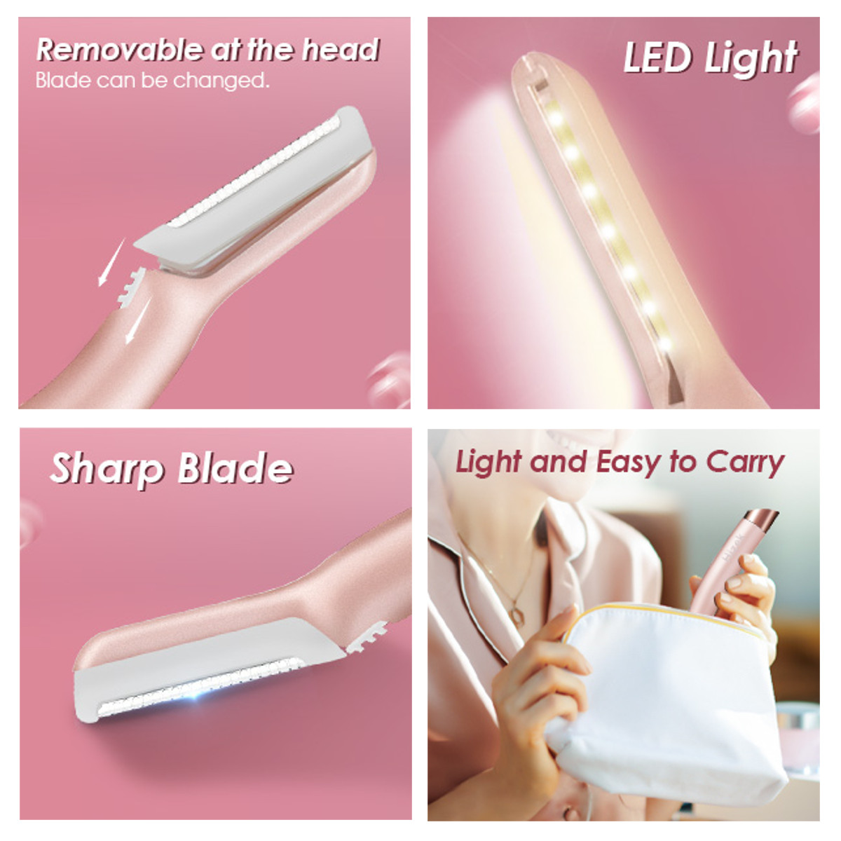 Hizek Eyebrow Razor Shaver with LED Light + 6pcs Cutter Head