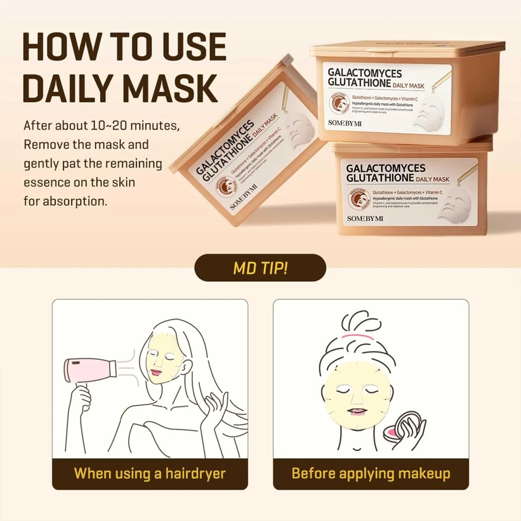 SOME BY MI Galactomyces Glutathione Daily Mask 30pcs, Best Before 1/20/2028