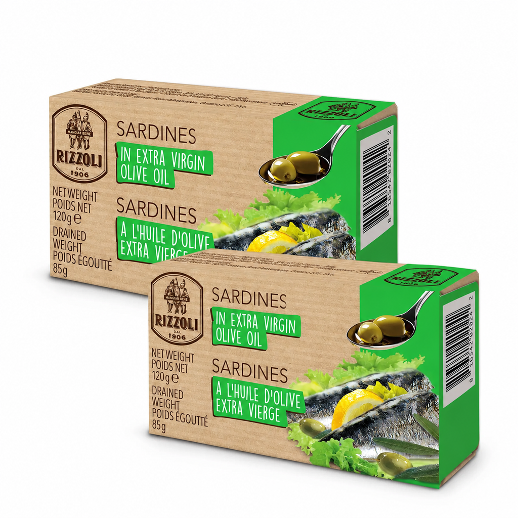 Rizzoli Sardines in Extra Virgin Olive Oil, 2-Pack Canned Sardines, Imported Italian Sardines, Ready to Eat Seafood