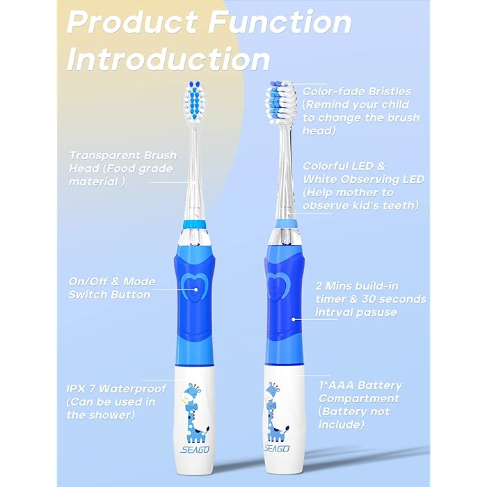 SEAGO Kids Electric Toothbrush with LED Rainbow Light