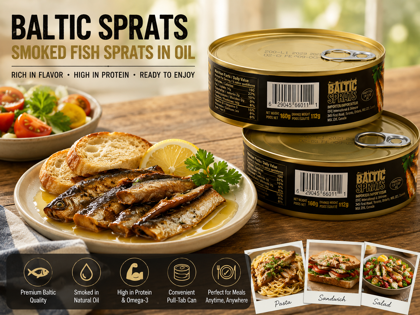 Baltic Smoked Fish Sprats in Oil 160g x2 – Ready to Eat Premium Baltic Seafood Snack | Best Before Feb 03, 2029
