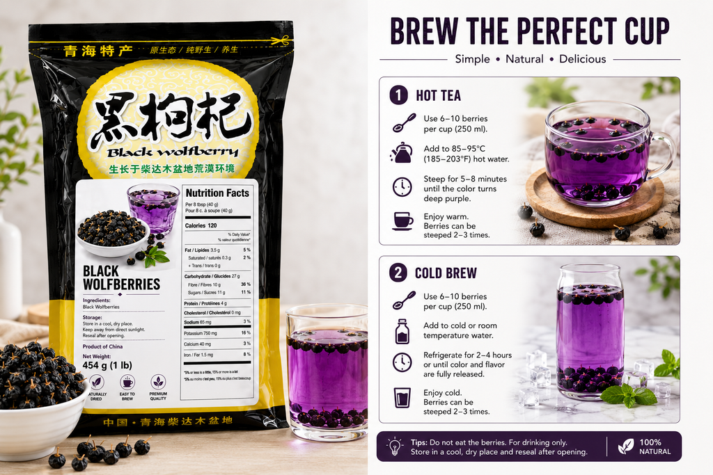 Dried Black Wolfberries Herbal Tea – Premium Whole Black Goji Berries for Hot & Cold Water Infusion, 454g (1 lb)