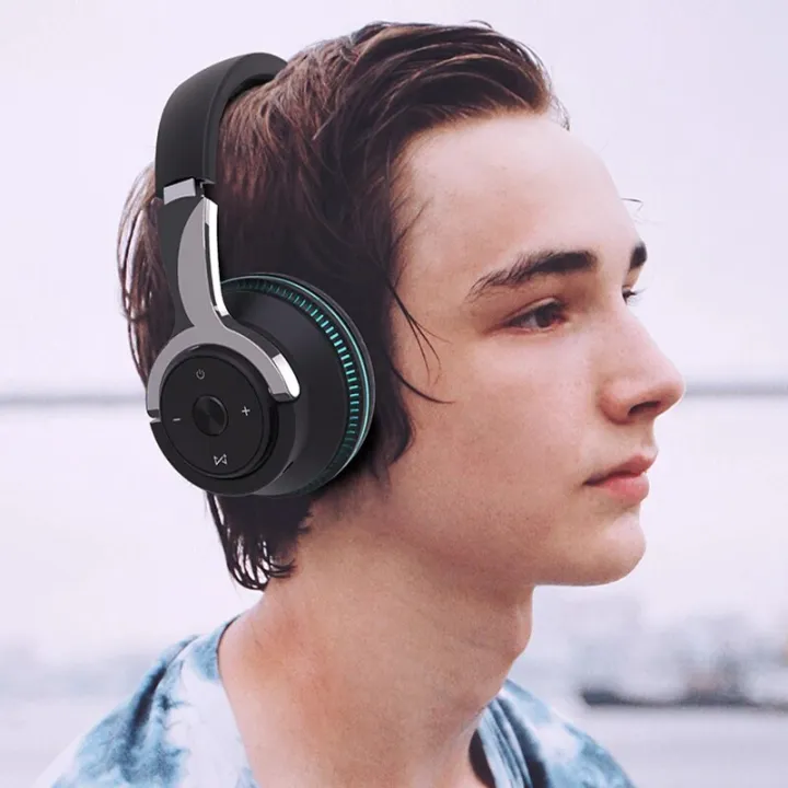 Bluetooth Headphones Head-mounted Noise Reduction Wireless Headset for Phones PC Gaming Headsets Heavy Bass Colorful LED Lights