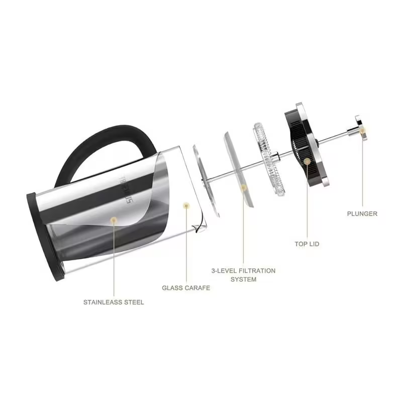 600ML French Press Coffee Maker – Stainless Steel & Glass Coffee Press with 4-Level Filtration for Coffee & Tea