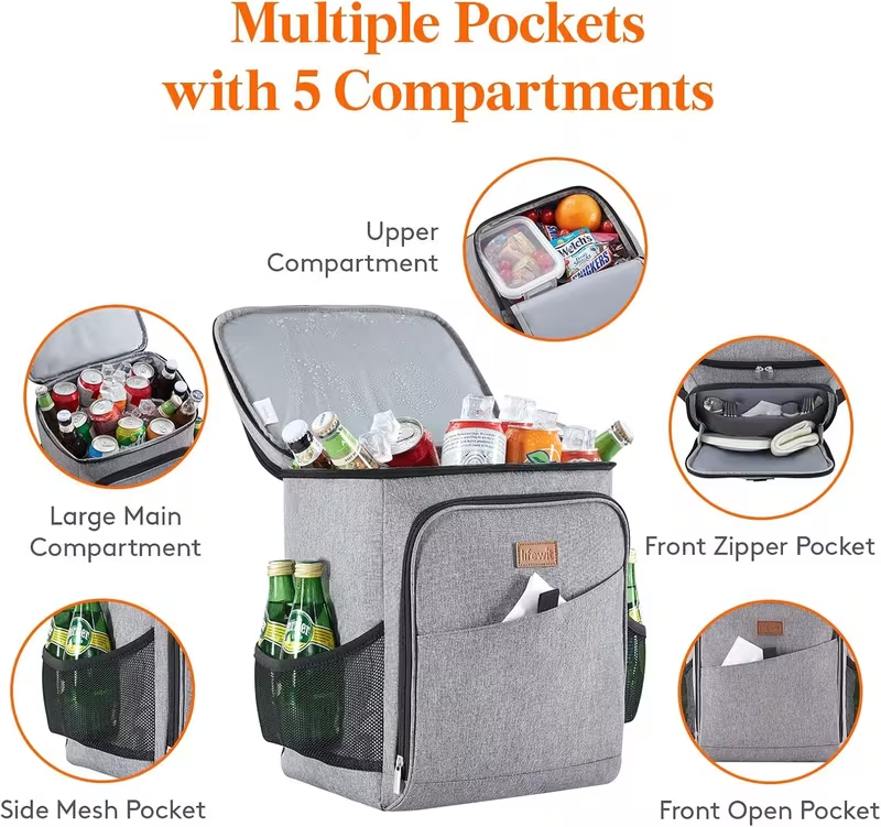 24L Insulated Cooler Backpack – Leakproof Thermal Lunch Bag for Travel, Camping and Outdoor Use