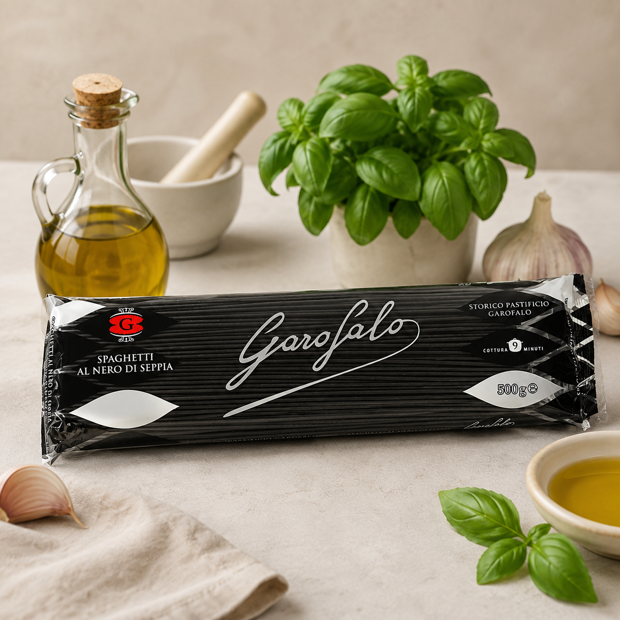 Garofalo Cuttlefish Ink Spaghetti, Black Durum Wheat Semolina Pasta, 2 x 500g Pack
