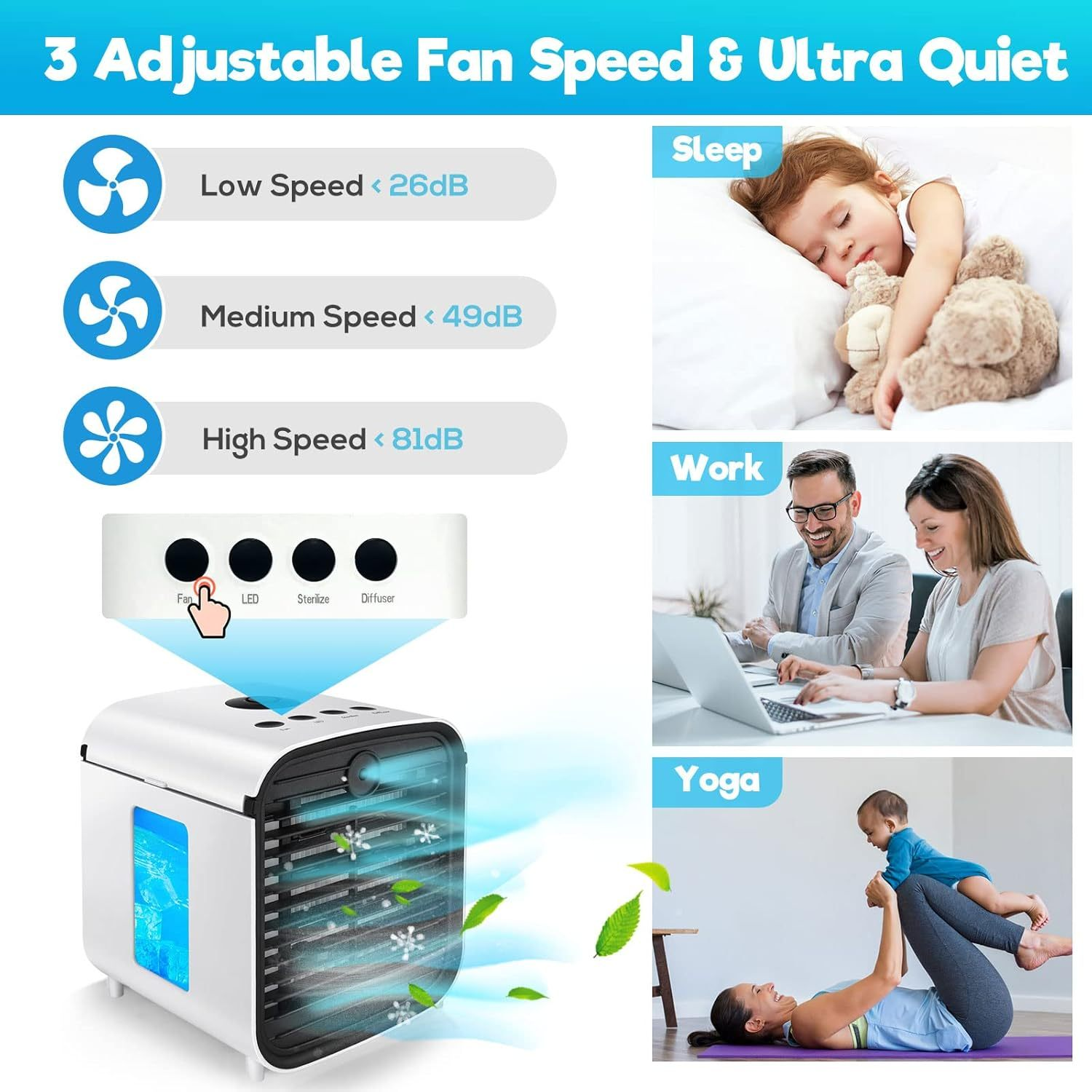 Portable USB Desktop Cooling Fan with Water Tank and Adjustable Speeds