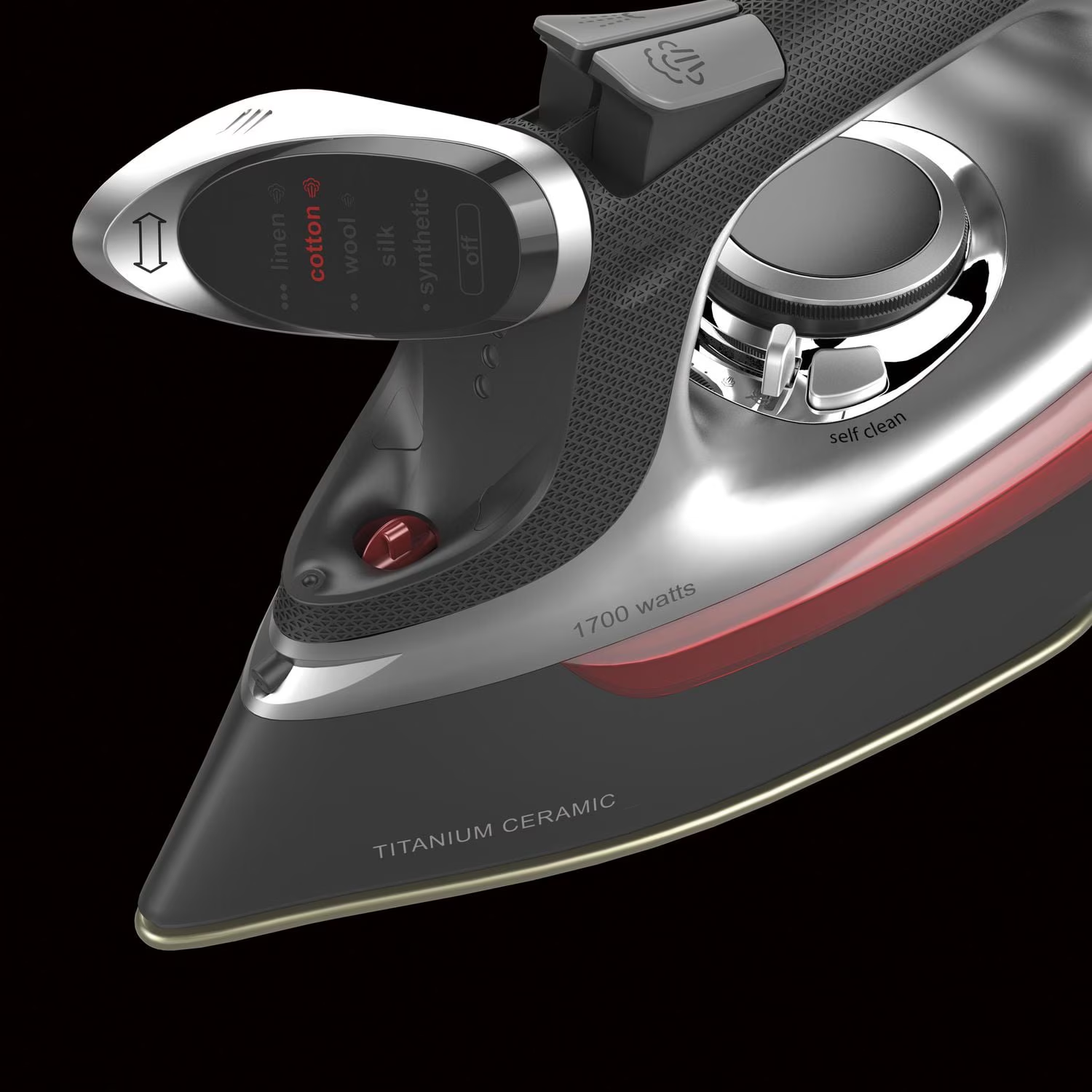Open Box CHI Electronic Clothing Iron with Retractable Cord, Titanium-Infused Ceramic Soleplate & Adjustable Steam Control - Black/Red