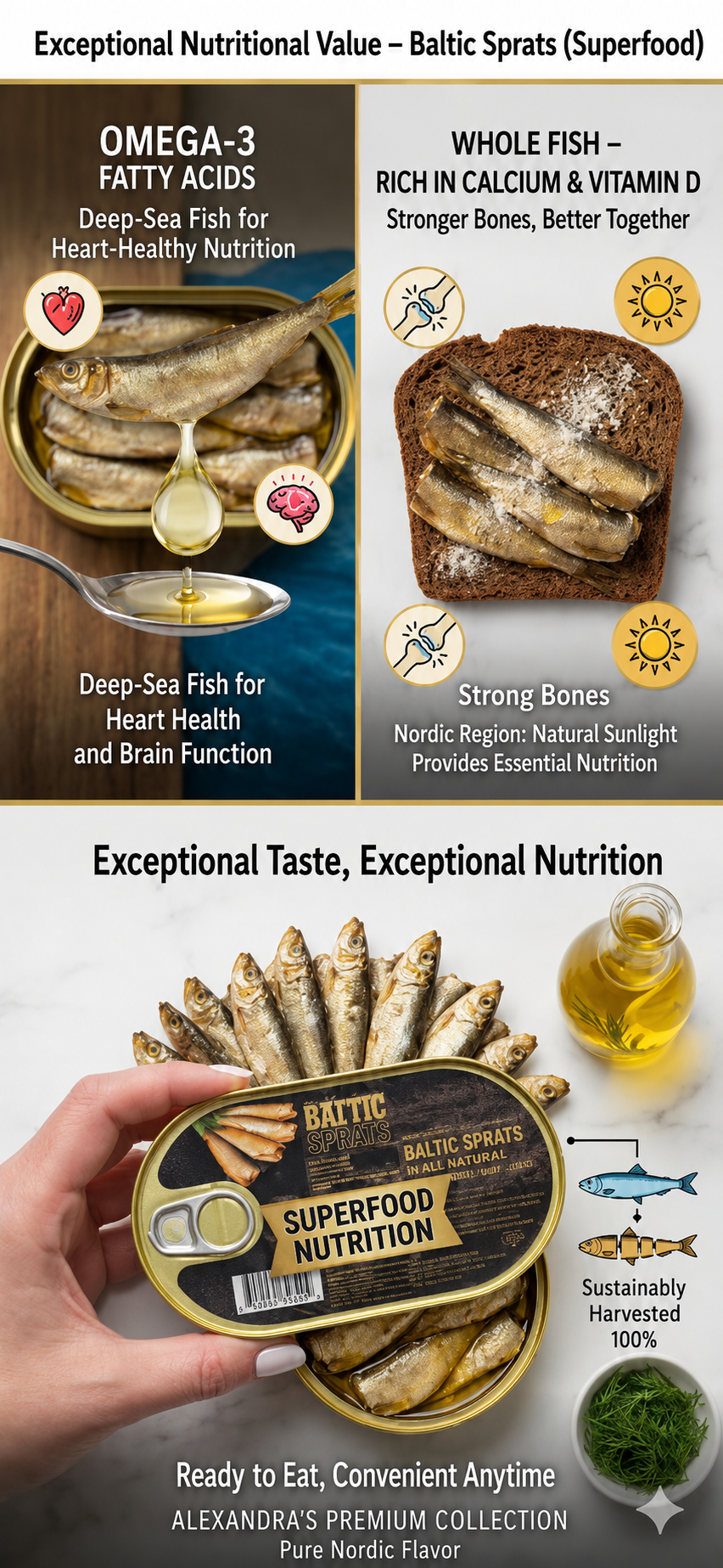 Baltic Sprats in Oil, Ready-to-Eat Canned Fish Snack, 2 Pack, Best Before May 2028