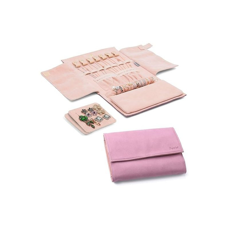 Luxury Jewelry Organizer Roll Travel Case for Necklaces, Rings & Bracelets – Portable Leather & Suede Jewelry Storage