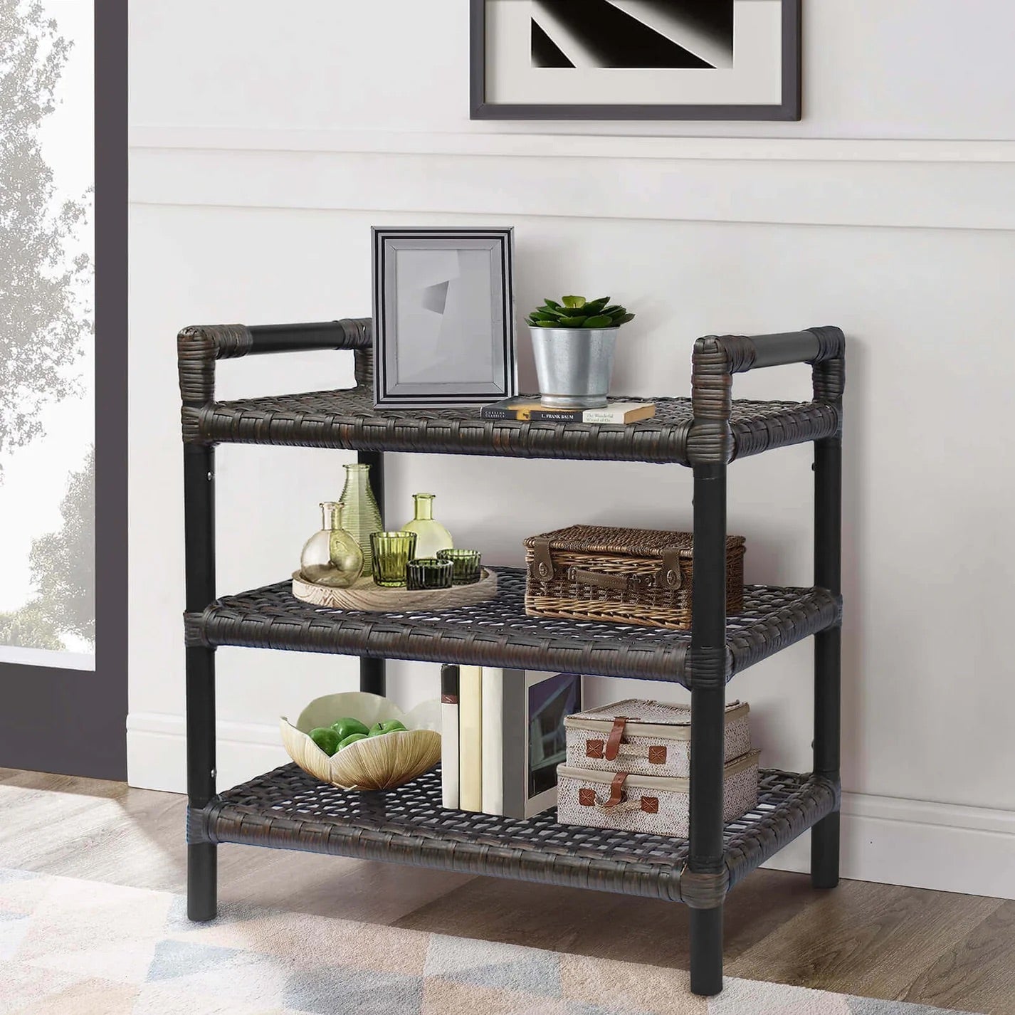 3-Tier Rattan Style HDPE Storage Shelf – Indoor & Outdoor Organizer (21.5" × 12" × 20.6")