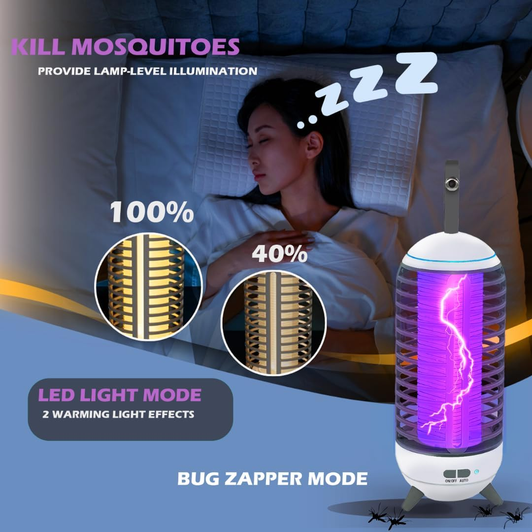 Rechargeable LED Mosquito & Flying Insect Trap Lamp, 3 Light Modes, USB-C Bug Zapper with Auto Light Sensor and Cleaning Brush for Indoor & Outdoor Use