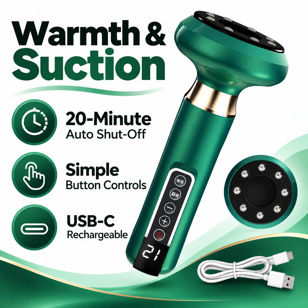 Rechargeable Electric Cupping Massager with Heat, 12 Suction Levels & 20 mL Massage Oil – Green