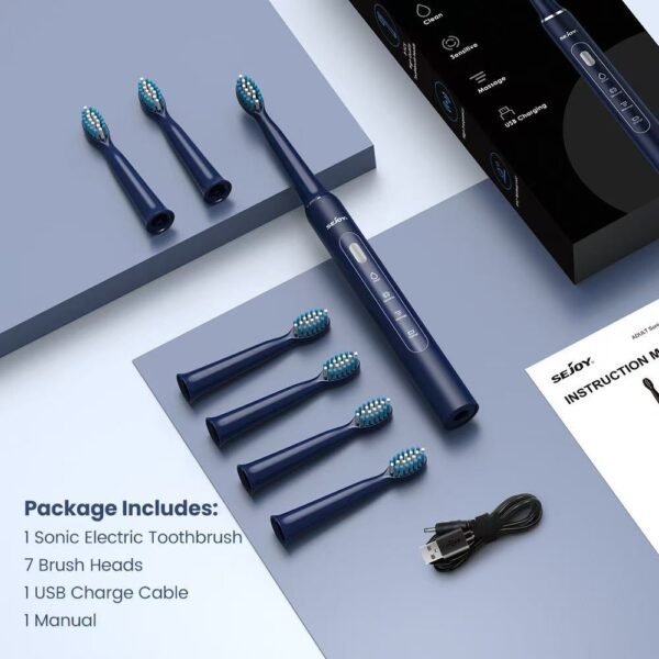 SEJOY Sonic Electric Toothbrush – Rechargeable Waterproof Toothbrush with 7 Brush Heads & 3 Cleaning Modes