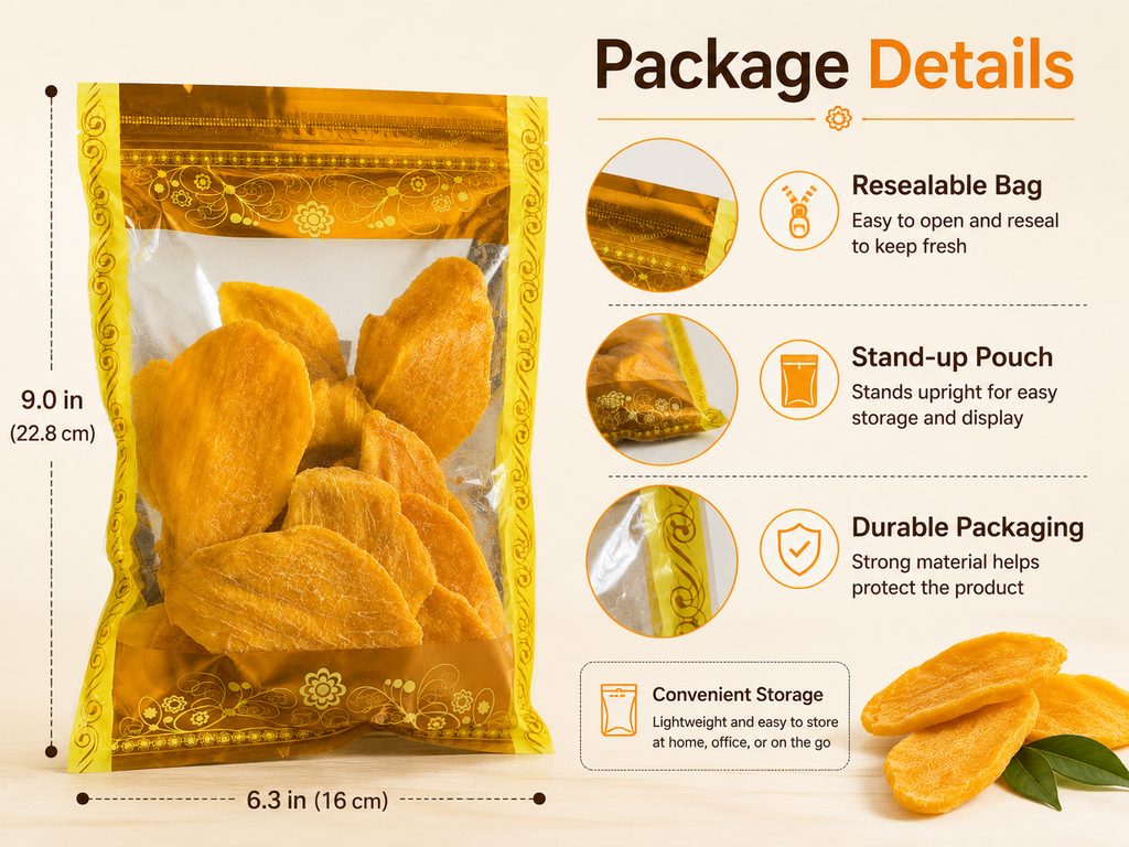 1 lb Dried Mango Slices – Sweet & Chewy Fruit Snack | Resealable Stand-Up Pouch