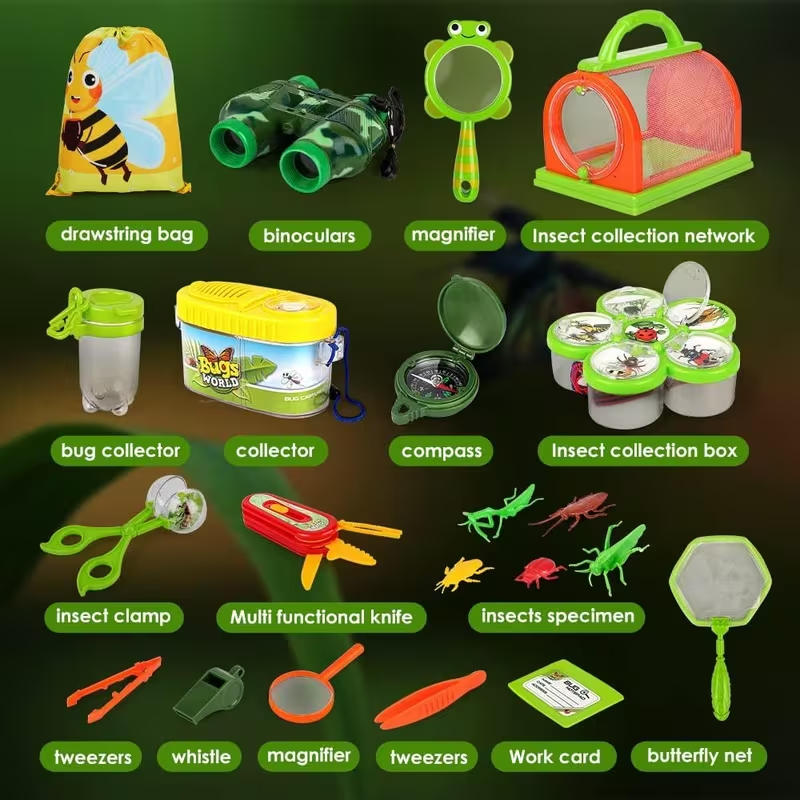 Kids Insect Catching Kit 19PCS Outdoor Explorer Set with Binoculars, Bug Catcher, Magnifier & Backpack