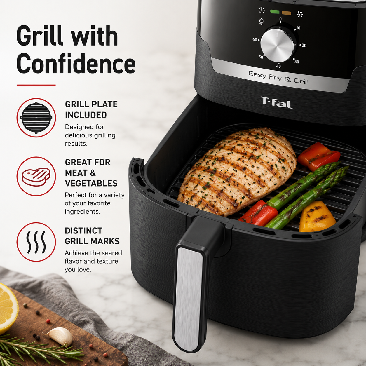 T-Fal Easy Fry & Grill Precision 2-in-1 Air Fryer, 4.4QT Capacity, Adjustable Temperature Control, 60-Minute Timer, Grill Plate Included, Black