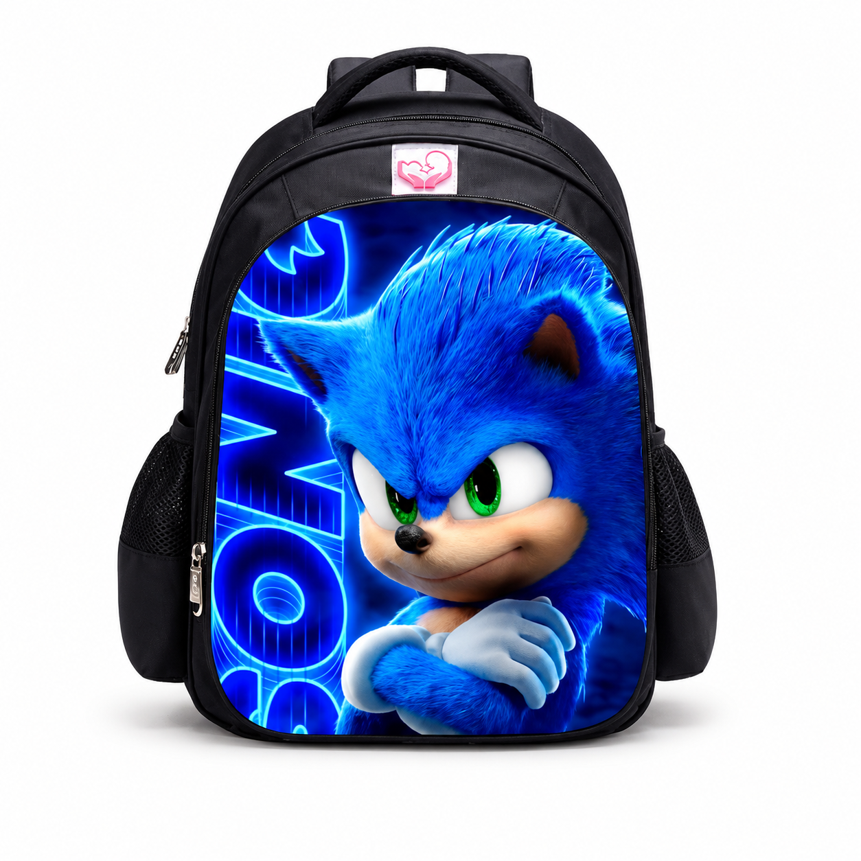 Kids School Backpack, Cartoon Character Print Bookbag with Front Zip Pocket and Dual Side Mesh Pockets, 16.5 x 12.6 x 6.7 in, Style D