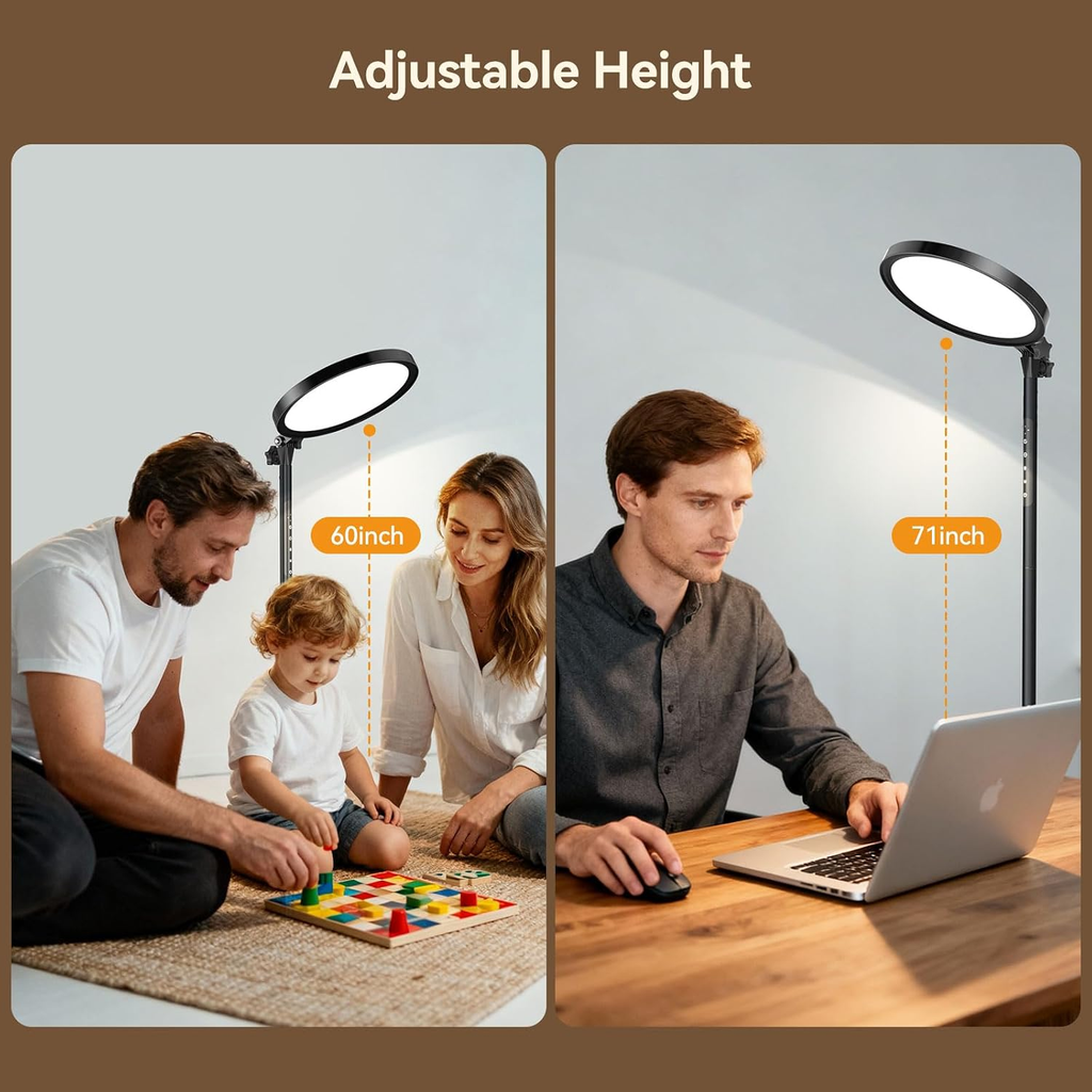 12000 Lux UV-Free Full Spectrum Floor Lamp with Remote, Touch Control, Adjustable Height, Timer, 4 Color Temperatures & 5 Brightness Levels