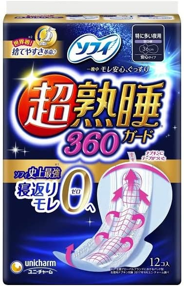 Sofy Super Sleep Guard 360 Overnight Sanitary Pads with Wings, 36 cm – 12 Pads