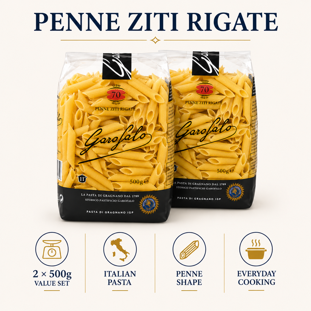 Penne Rigate Pasta, 2-Pack Durum Wheat Semolina Pasta, Italian Style Tube Pasta, 500g Each