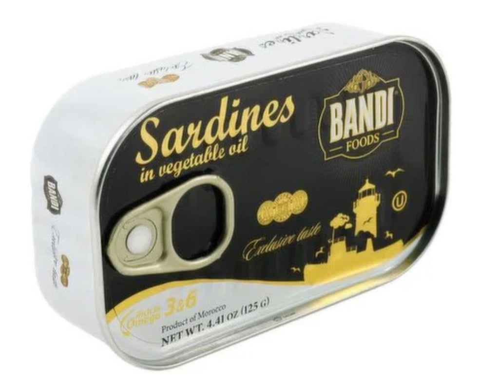 BANDI FOODS Sardines in Vegetable Oil – Wild Caught, 1460mg Omega-3 per Serving, Exclusive Taste, Product of Morocco, Net Wt. 4.41 oz (125 g), Best Before Dec 31, 2029