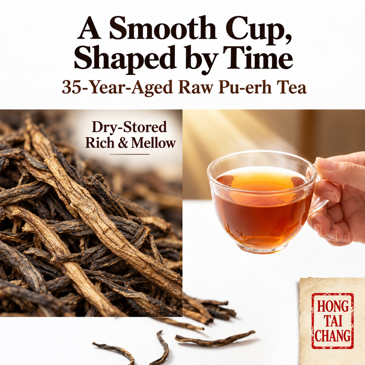 Hong Tai Chang 35-Year-Aged Ancient-Tree Raw Pu-erh Tea, Loose Leaf & Stems – 55g