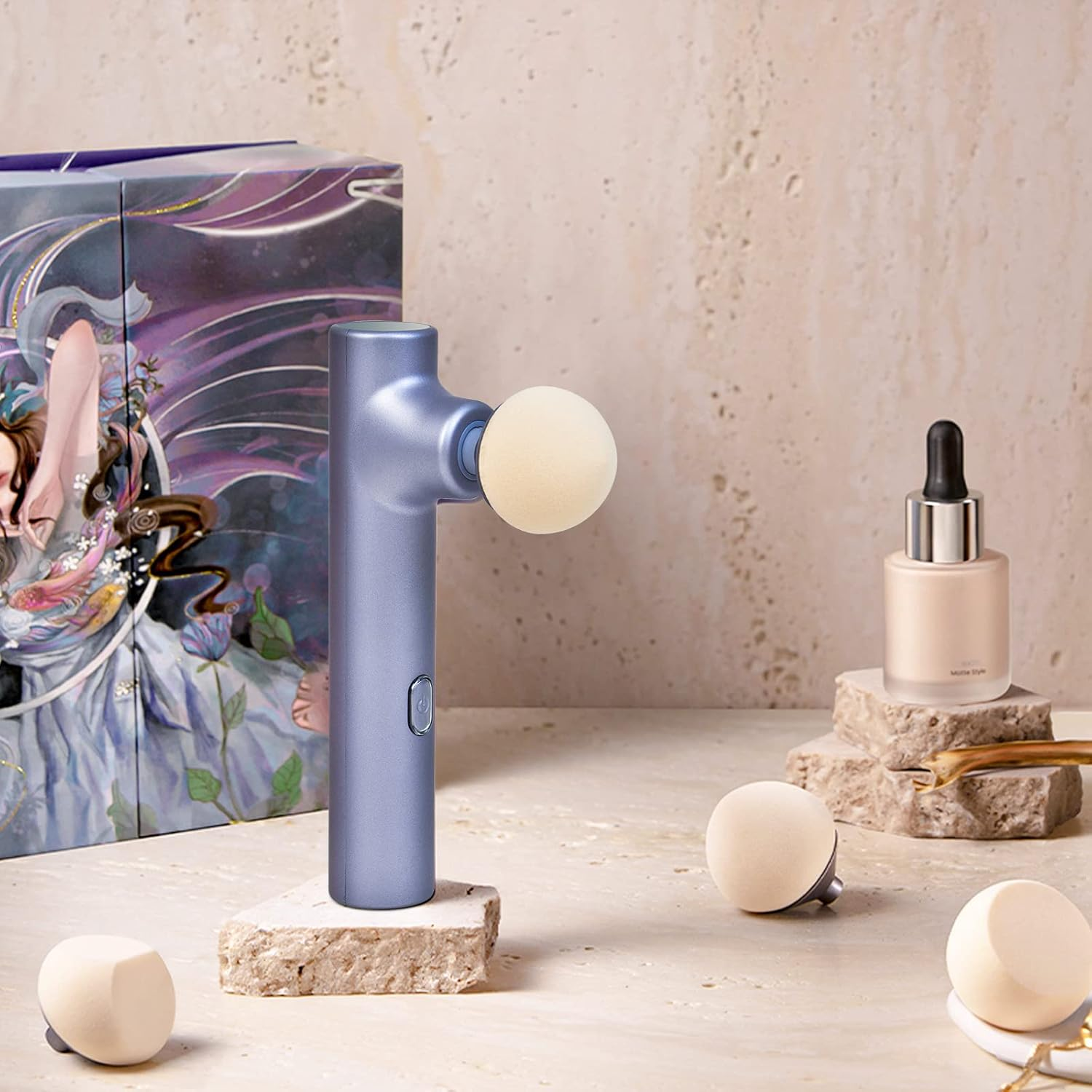 Electric Rotating Makeup Applicator with Replaceable Sponge Heads, Portable Foundation Blender Tool for Smooth & Even Coverage