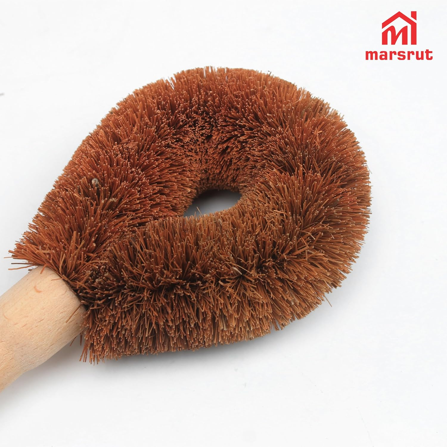 2Pcs Coconut Brush Fiber Bottle Wooden Cleaning Brush, Scrub Head for Deep Pan Cleaning Washing, Sturdy Natural Eco-Friendly Handle Holder, Bristle Scrubber for Kitchen Dishes Vegetable, Dark Brown