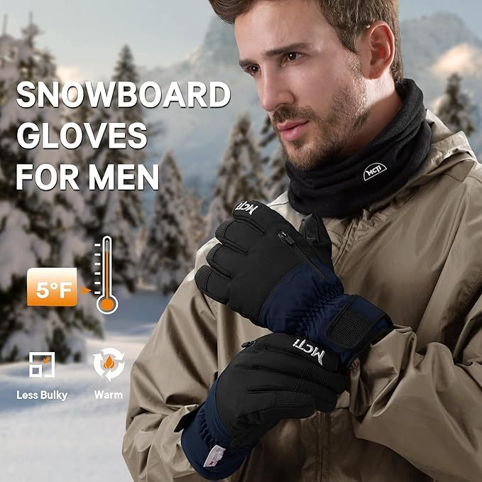 Men’s Waterproof Ski Gloves – Insulated Snowboard Gloves with Touchscreen, Anti-Slip Grip & Winter Thermal Protection