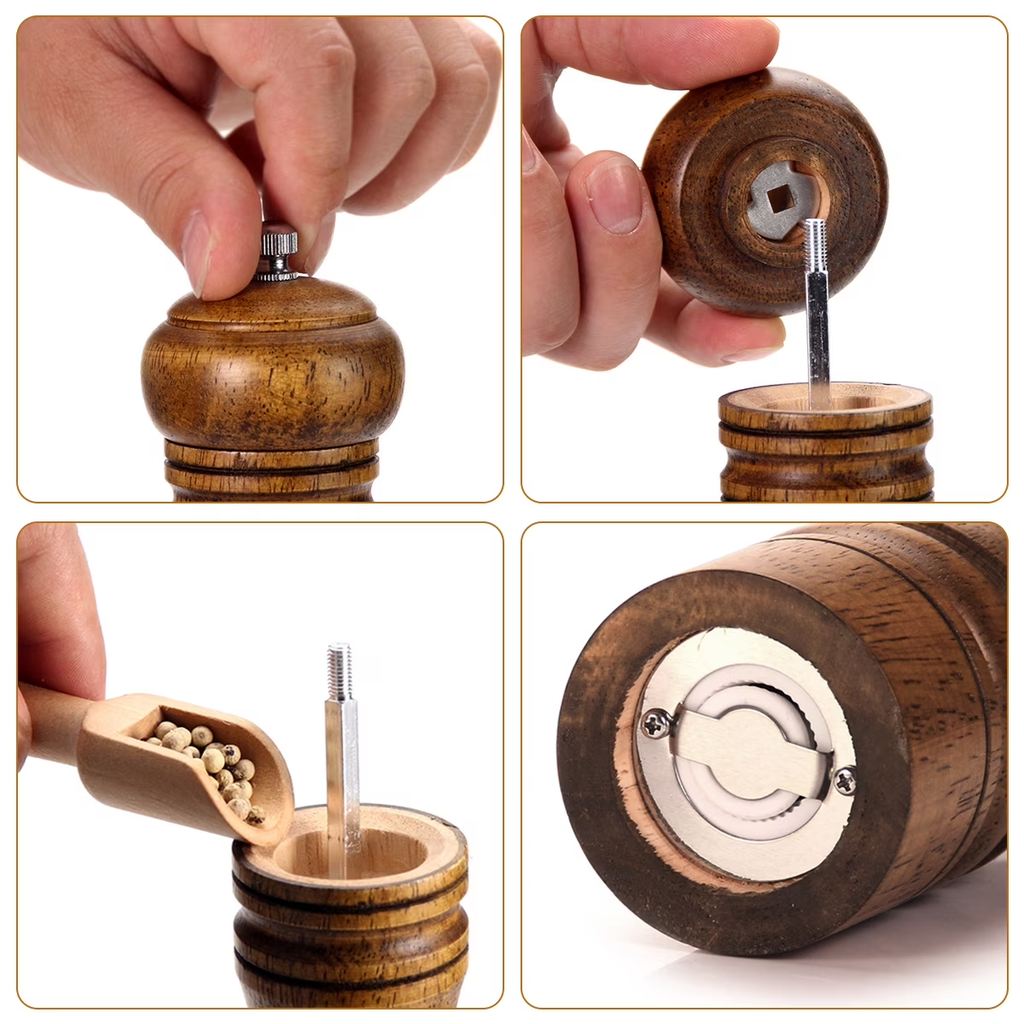 Wood Pepper Mill Grinder Adjustable Ceramic Core Salt & Pepper Grinder Refillable Oak Wood Mill 5in8in10in