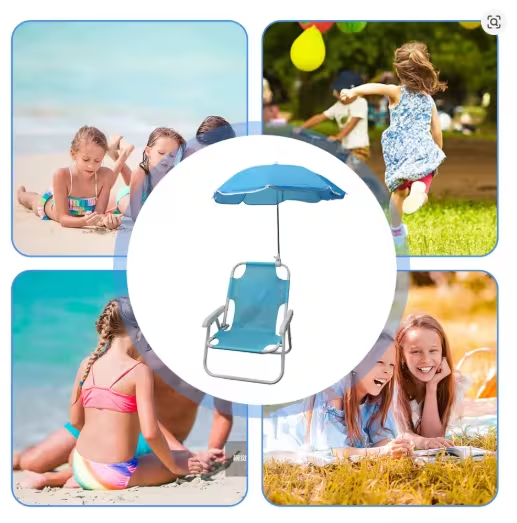 Kids Folding Beach Chair with Umbrella, Portable Outdoor Camping Chair, Ages 1–5