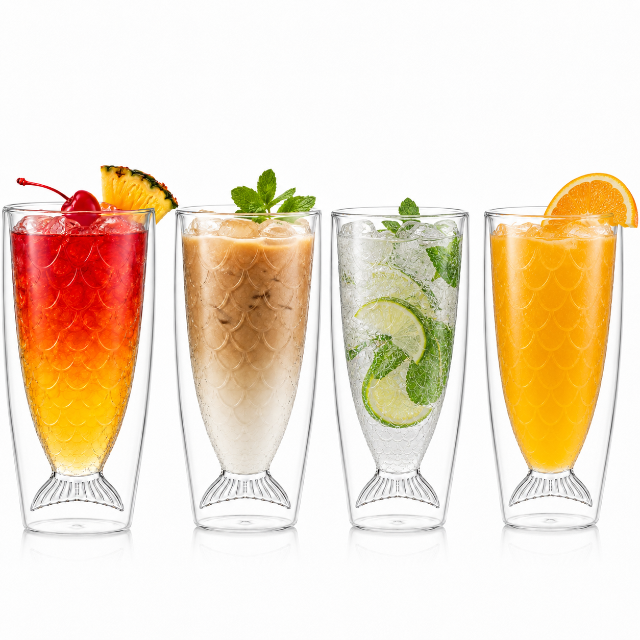 Mermaid Tail Double Wall Glass Cup, 12oz (355ml) Fish Scale Drinking Glass for Hot & Cold Beverages