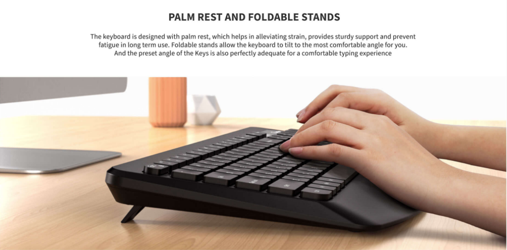 Jelly Comb KS65 Ergonomic Wireless Keyboard and Mouse Combo – 2.4GHz Full-Size Keyboard with Palm Rest & USB Mouse for PC Laptop Desktop