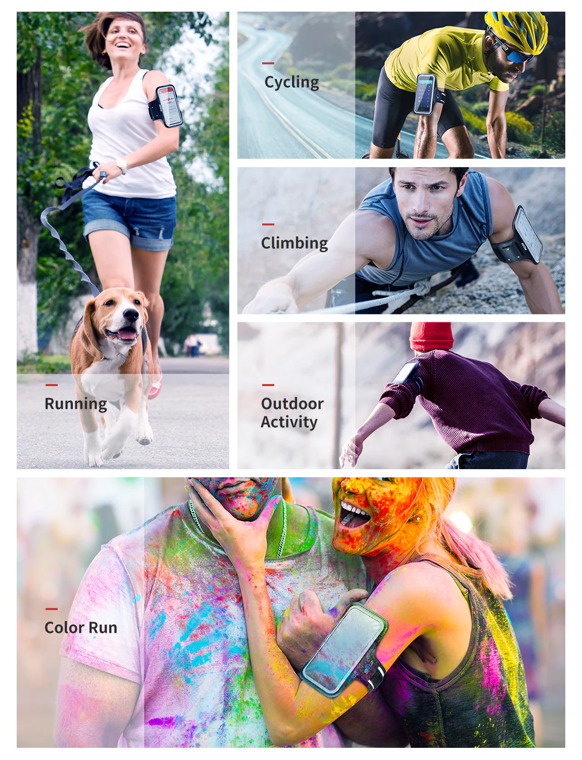 Running Phone Armband, Universal Sports Arm Band Phone Holder with Adjustable Strap, Sweat Resistant Workout Armband for Gym, Running, Cycling, Compatible with Most Smartphones
