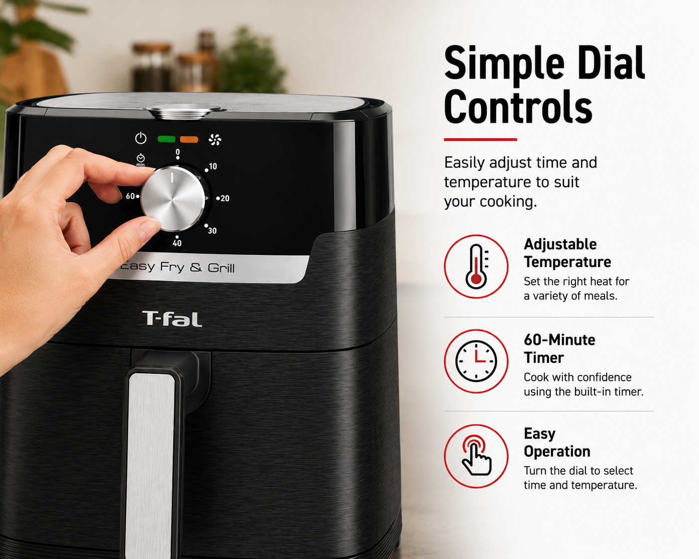 T-Fal Easy Fry & Grill Precision 2-in-1 Air Fryer, 4.4QT Capacity, Adjustable Temperature Control, 60-Minute Timer, Grill Plate Included, Black