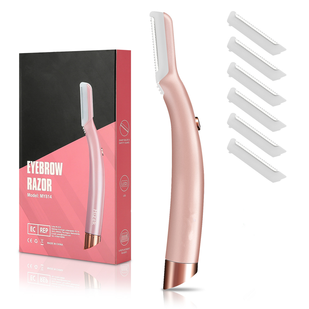 Hizek Eyebrow Razor Shaver with LED Light + 6pcs Cutter Head