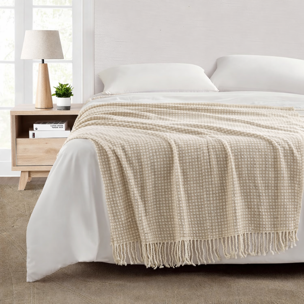 Bourina 100% Acrylic Throw Blanket – Soft Lightweight Couch & Bed Blanket, Decorative Knit, 50 x 60 Inches