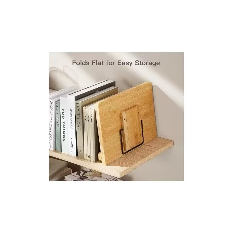 Adjustable Bamboo Book Stand – Foldable Wooden Cookbook and Tablet Holder for Reading and Kitchen Use