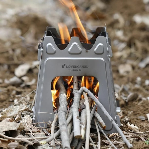RoverCamel Portable Titanium Camping Stove Lightweight Backpacking Wood Stove Compact Outdoor Cooking Stove for Hiking Camping
