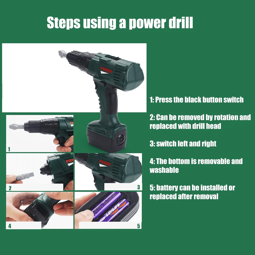 Kids Tool Set Toy with Electric Drill – 19PCS Pretend Play Construction Kit with Backpack for Boys & Girls