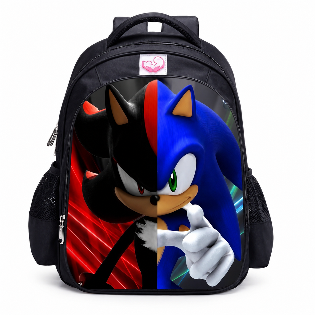 Kids School Backpack, Cartoon Character Print Bookbag with Front Zip Pocket and Dual Side Mesh Pockets, 16.5 x 12.6 x 6.7 in, Style E